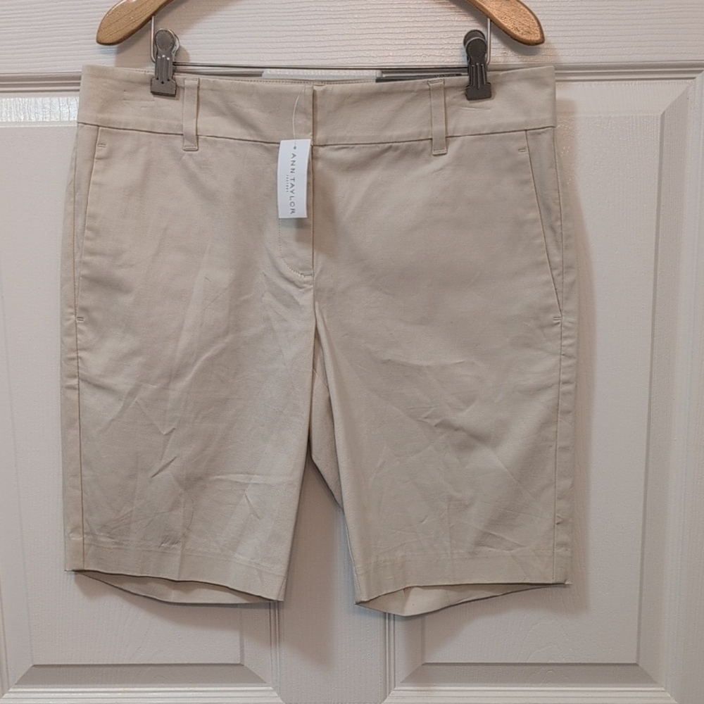 Ann Taylor Tan Bermuda Shorts Tailored Cotton Blend
